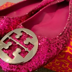 Tory Burch Unique Reva Glitter Flats Sz 10